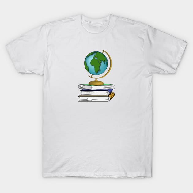 Books And Earth Globe T-Shirt by Designoholic